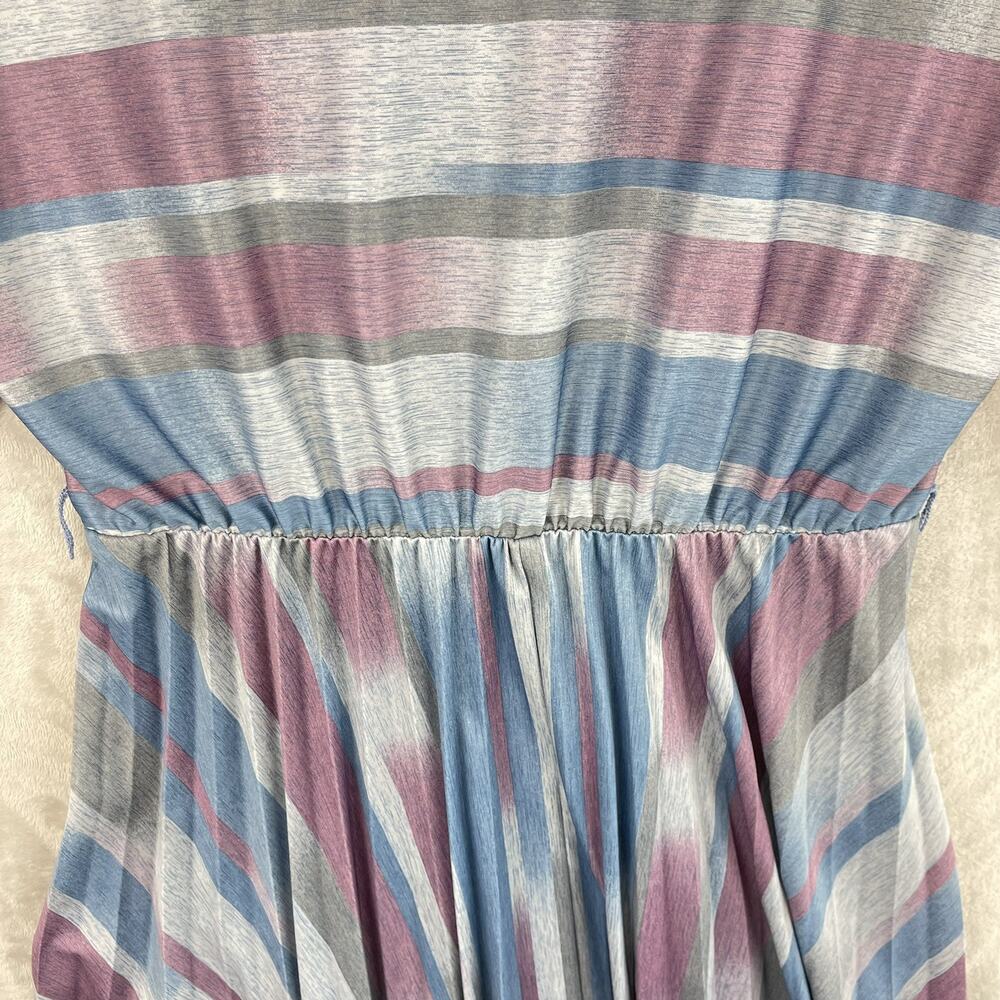 Vtg 80s Cue Fashions Striped Pleated Midi Dress Size 16.5 Large Retro Glamoratti - Picture 9 of 16